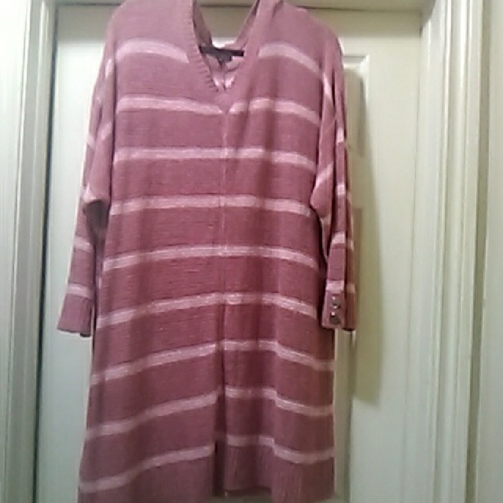 Women's V-Neck Striped Sweater Tunic - Dusty Rose